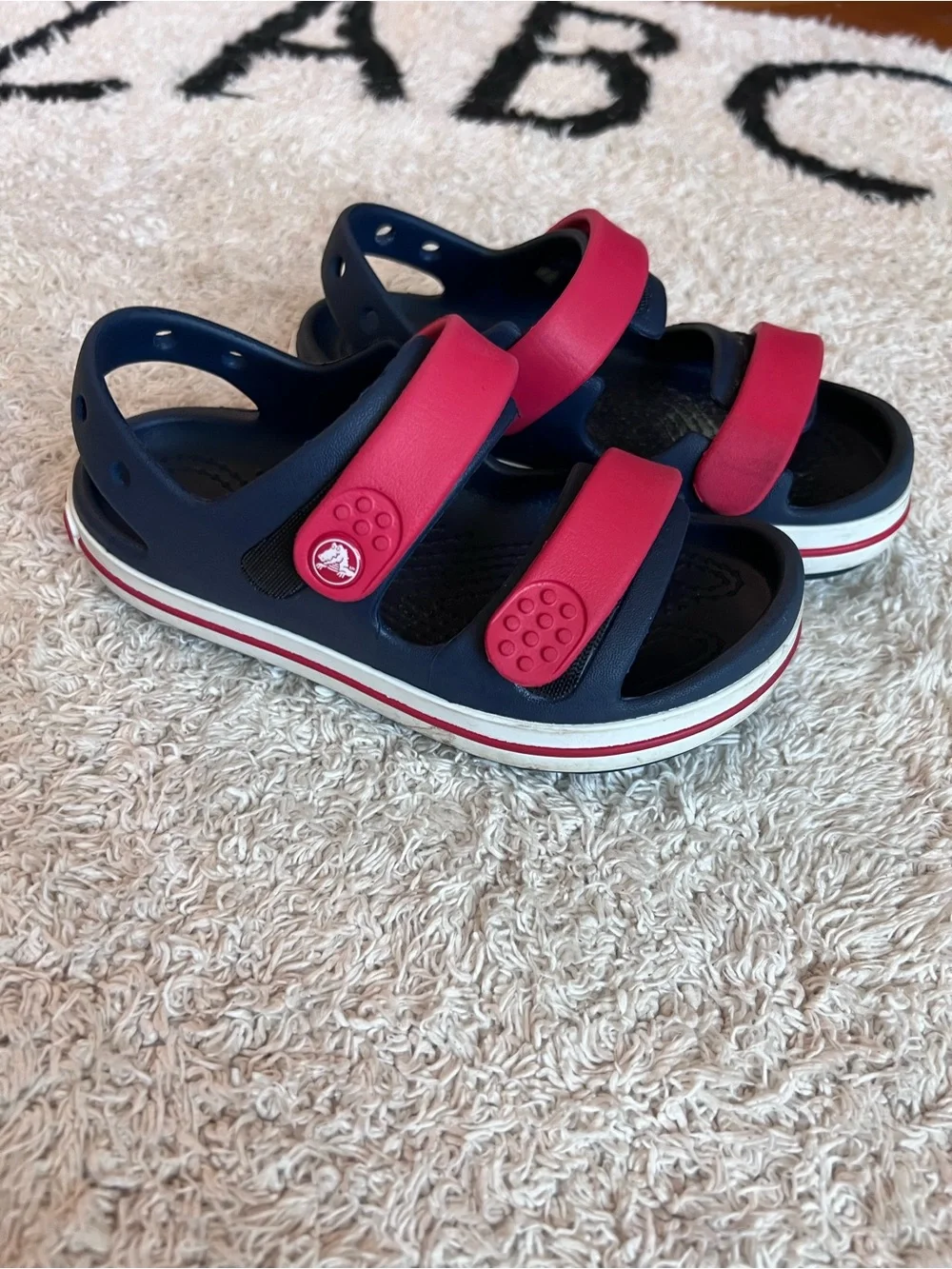 CROCS Kids Navy and Pink Hook-and-Loop Sandals